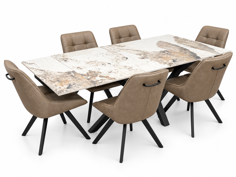 Sorrento Extending Sintered Stone Dining Table & Pedro Dark Taupe Chairs