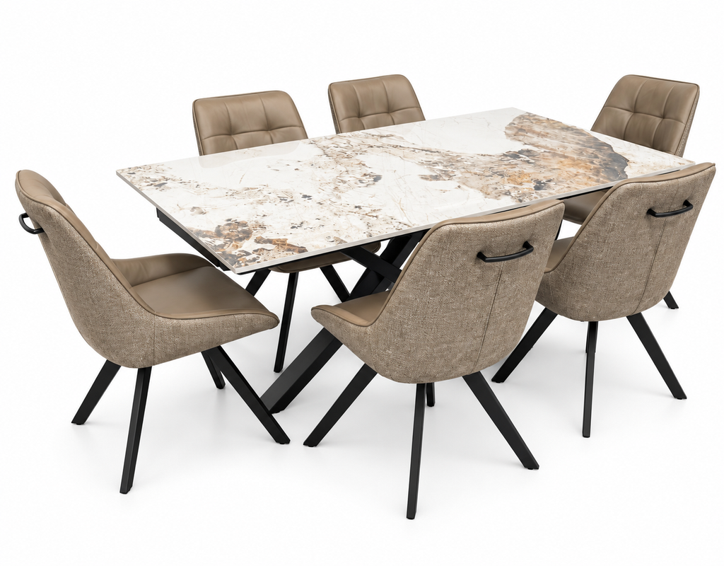 Sorrento Extending Sintered Stone Dining Table & Pedro Dark Taupe Chairs