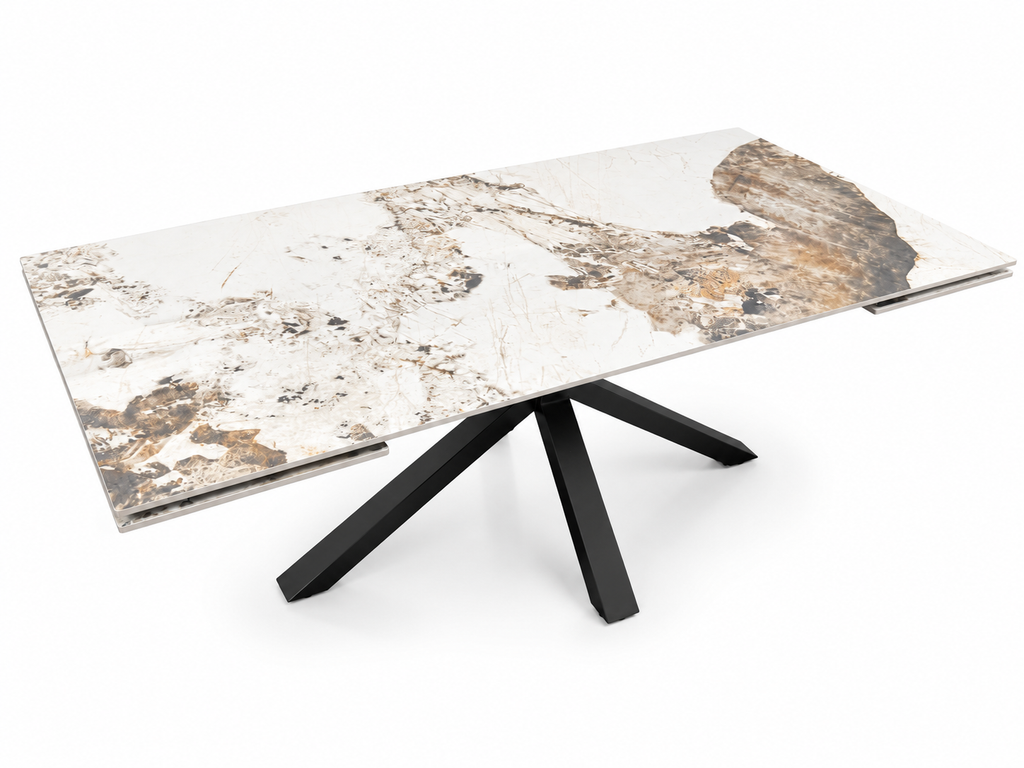 Sorrento Extendable Table 160-240cm - White Sintered Stone with Soft Gold and Grey Marbling