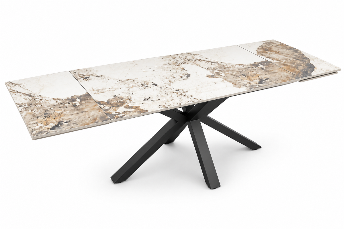 Sorrento Extendable Table 160-240cm - White Sintered Stone with Soft Gold and Grey Marbling