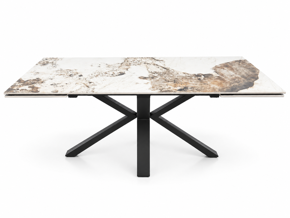 Sorrento Extendable Table 160-240cm - White Sintered Stone with Soft Gold and Grey Marbling