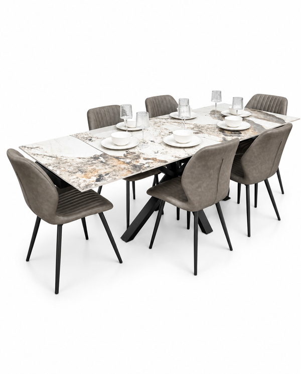 Sorrento Extending Sintered Stone Dining Set + 6 Lyra Grey Chairs
