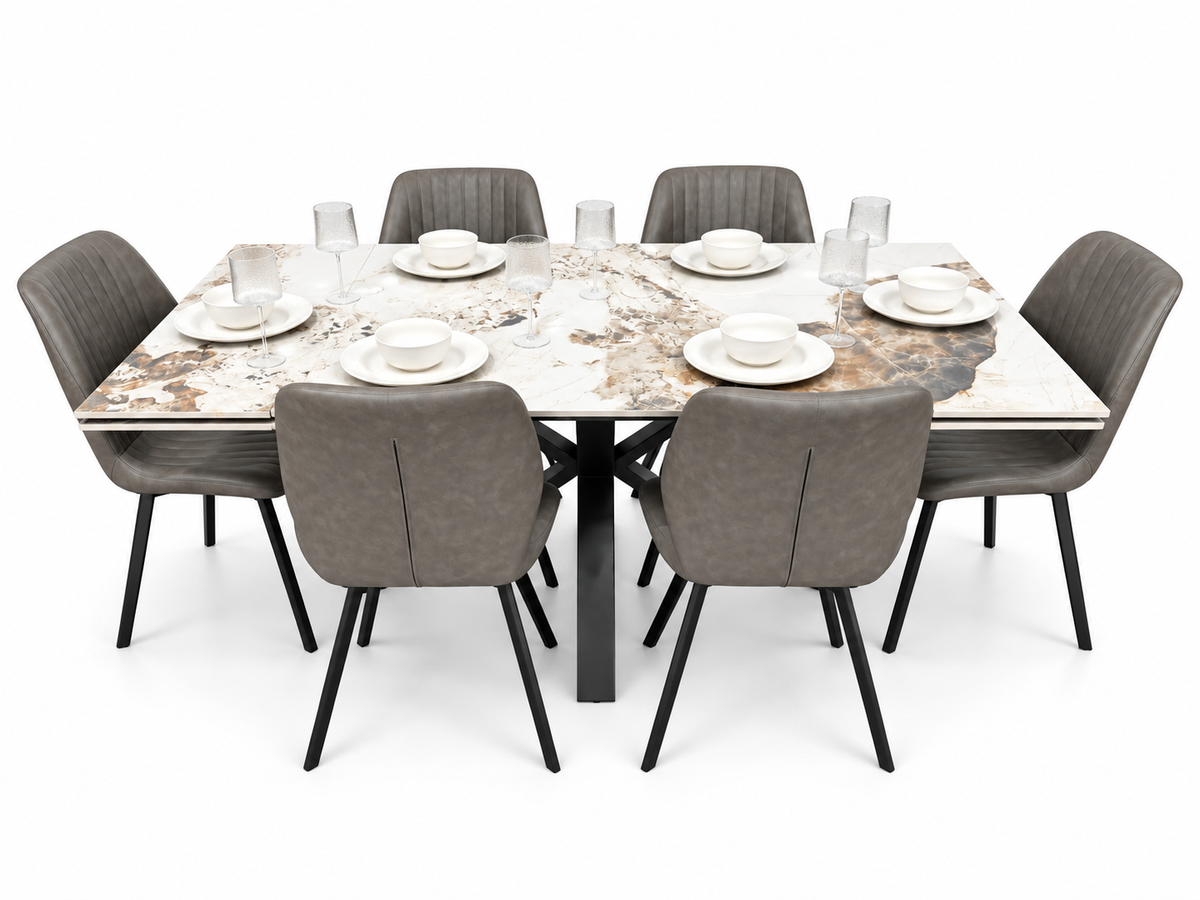 Sorrento Extending Sintered Stone Dining Set + 6 Lyra Grey Chairs