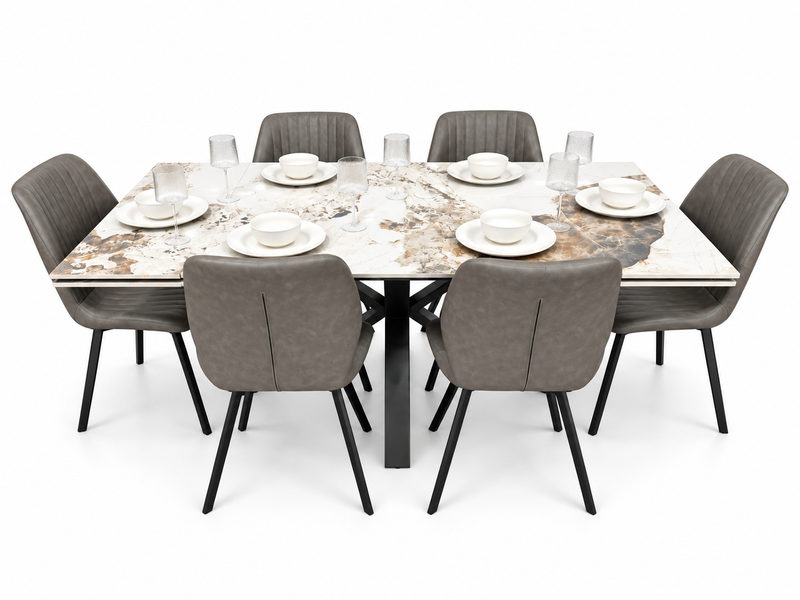 Sorrento Extending Sintered Stone Dining Set + 6 Lyra Grey Chairs