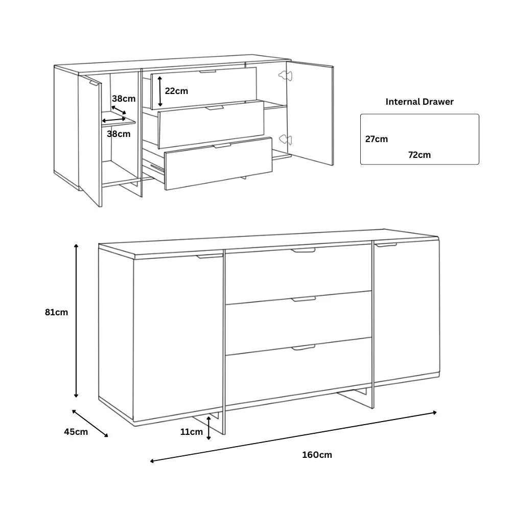 Remo 3 Drawer Sideboard - 160cm