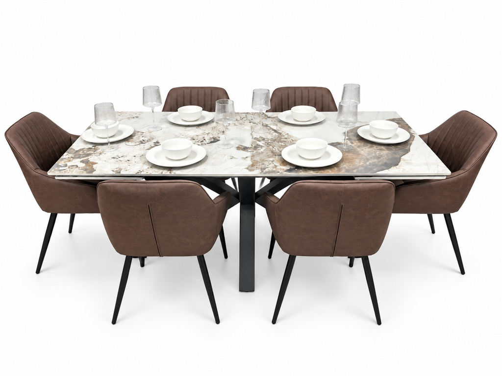 Sorrento Extending Sintered Stone Dining Set + 6 EZ Brown Chairs