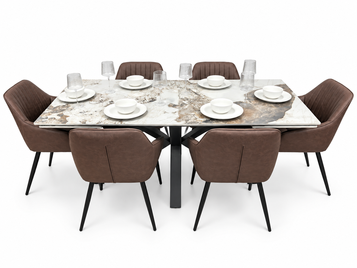 Sorrento Extending Sintered Stone Dining Set + 6 EZ Brown Chairs