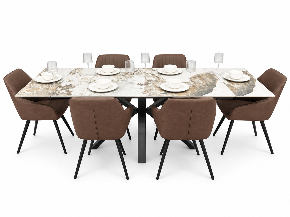 Sorrento Extending Sintered Stone Dining Set + 6 EZ Brown Chairs