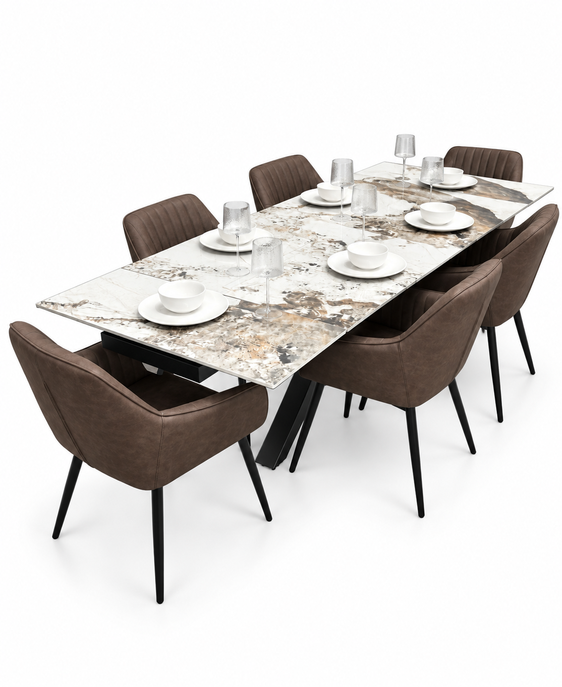 Sorrento Extending Sintered Stone Dining Set + 6 EZ Brown Chairs