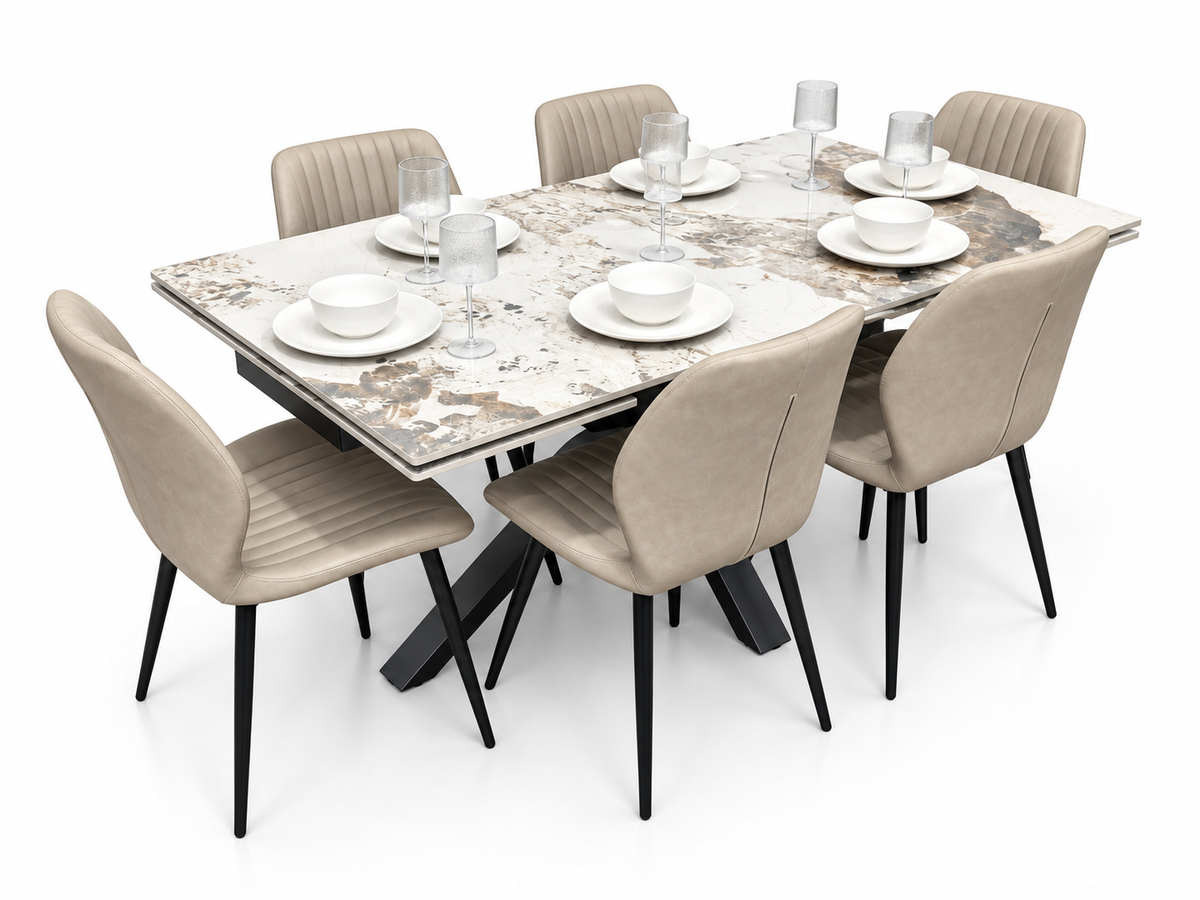 Sorrento Extending Sintered Stone Dining Set + 6 Lyra Taupe Chairs