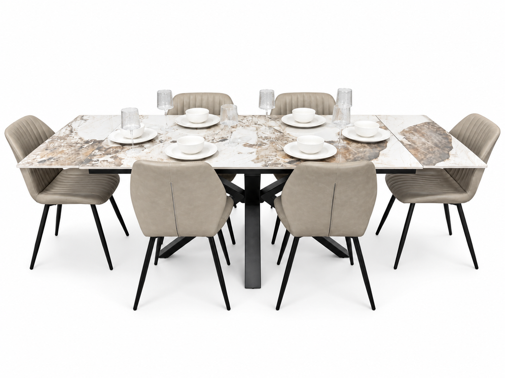 Sorrento Extending Sintered Stone Dining Set + 6 Lyra Taupe Chairs