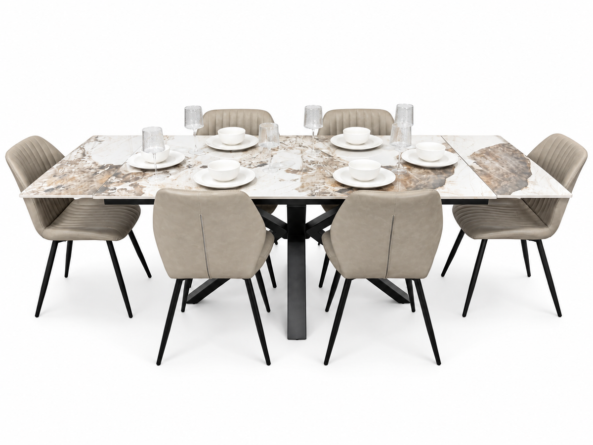 Sorrento Extending Sintered Stone Dining Set + 6 Lyra Taupe Chairs