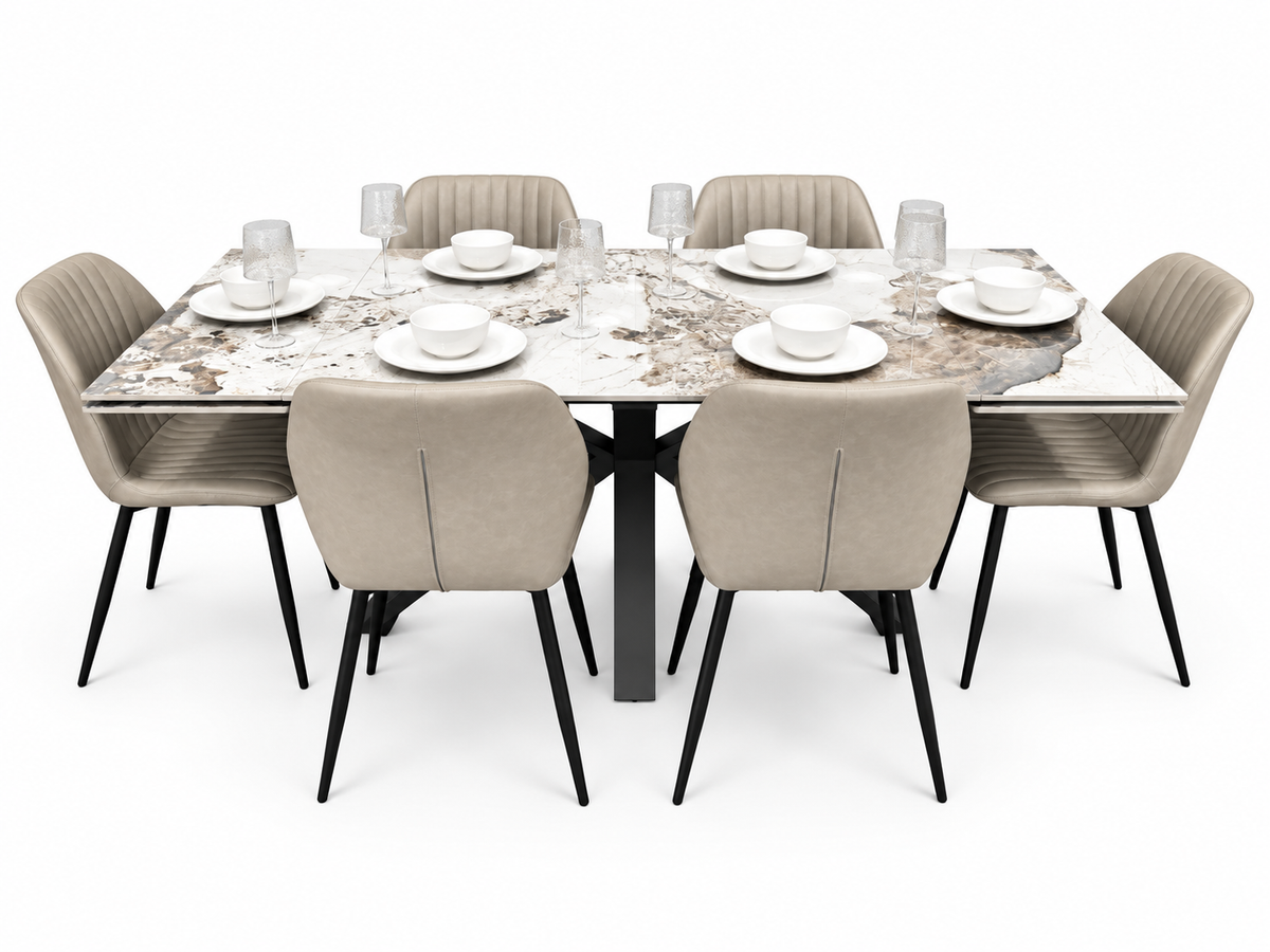 Sorrento Extending Sintered Stone Dining Set + 6 Lyra Taupe Chairs