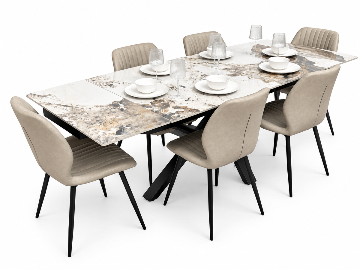 Sorrento Extending Sintered Stone Dining Set + 6 Lyra Taupe Chairs