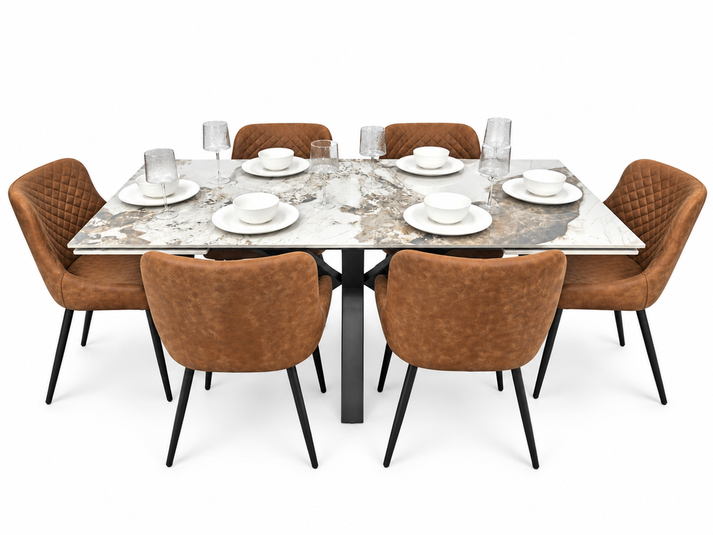 Sorrento Extending Sintered Stone Dining Set + 6 Diamond Tan Suede Chairs