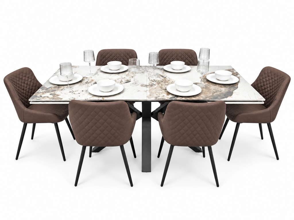 Sorrento Extending Sintered Stone Dining Set + 6 Diamond Brown Chairs
