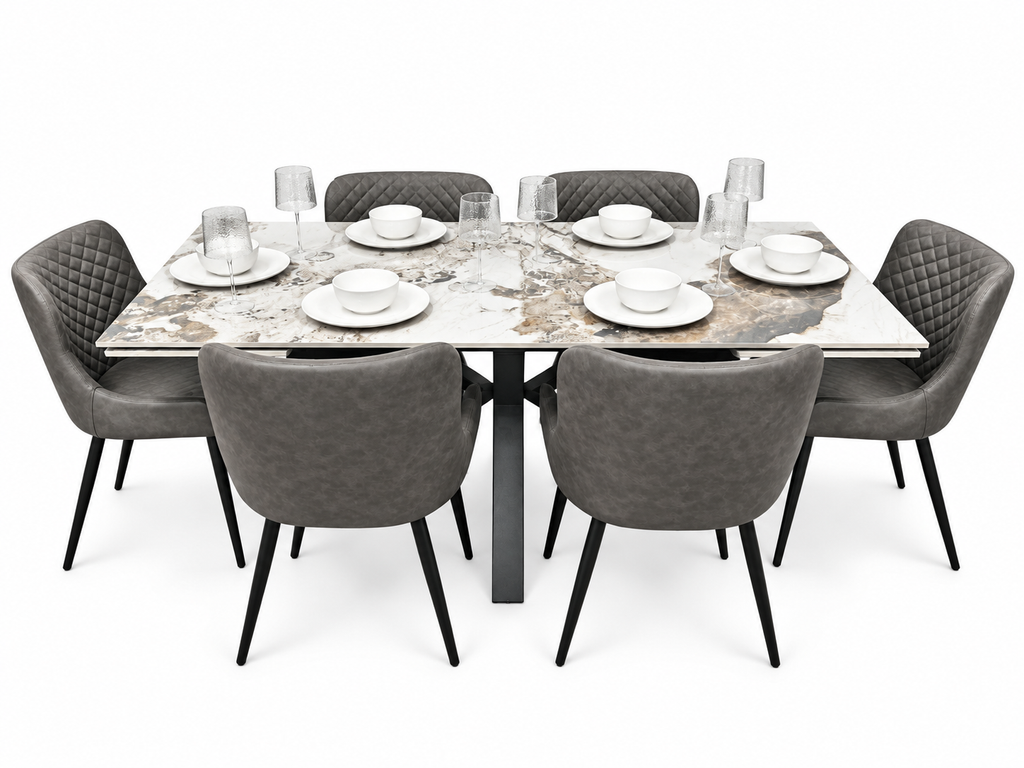 Sorrento Extending Sintered Stone Dining Set + 6 Diamond Grey PU Chairs