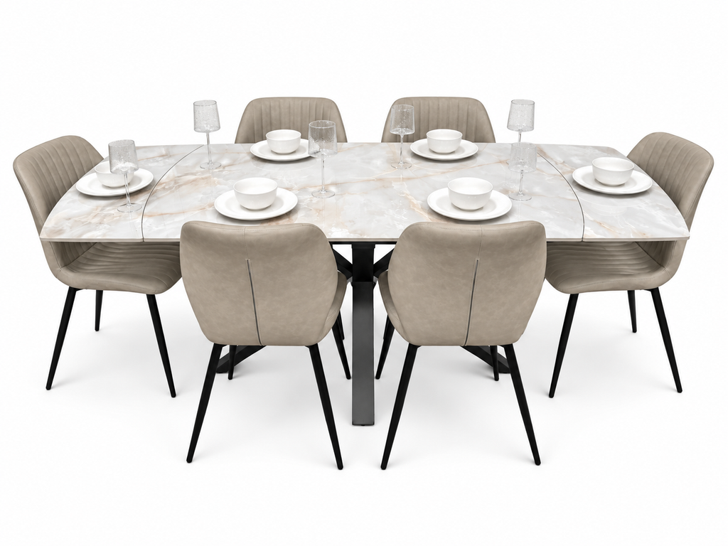 Positano Extending Sintered Stone Dining Table 140-200cm + 6 Lyra Taupe Chairs