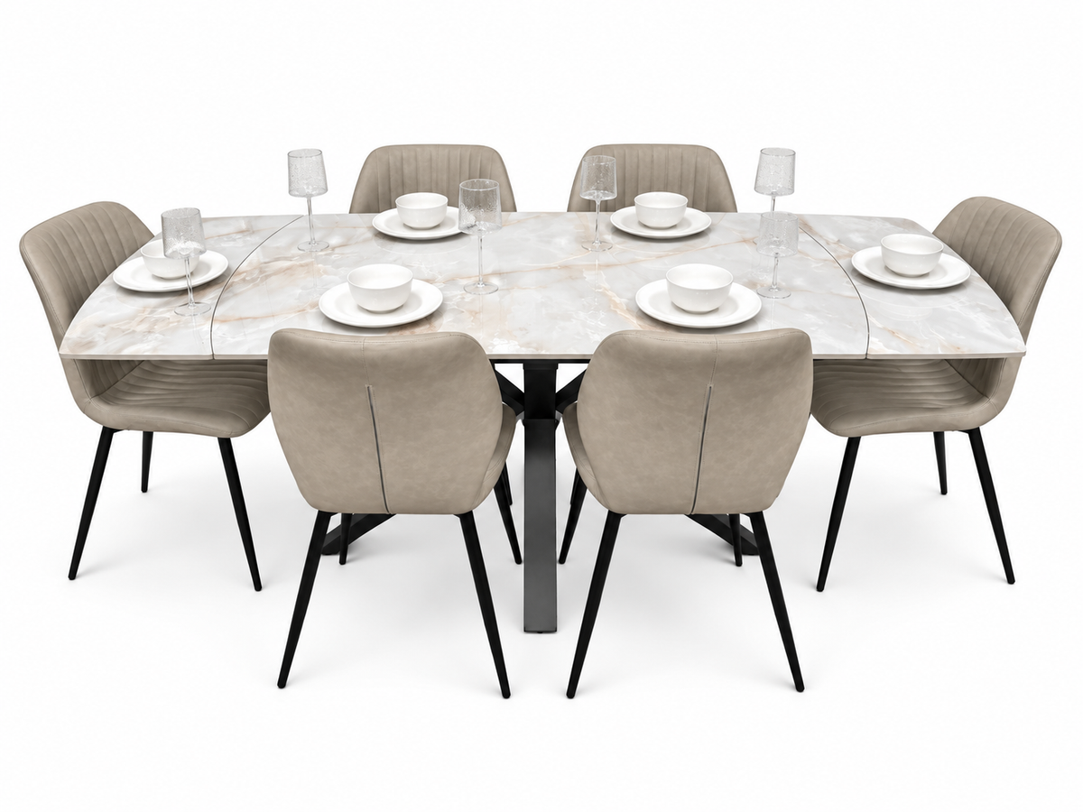 Positano Extending Sintered Stone Dining Table 140-200cm + 6 Lyra Taupe Chairs