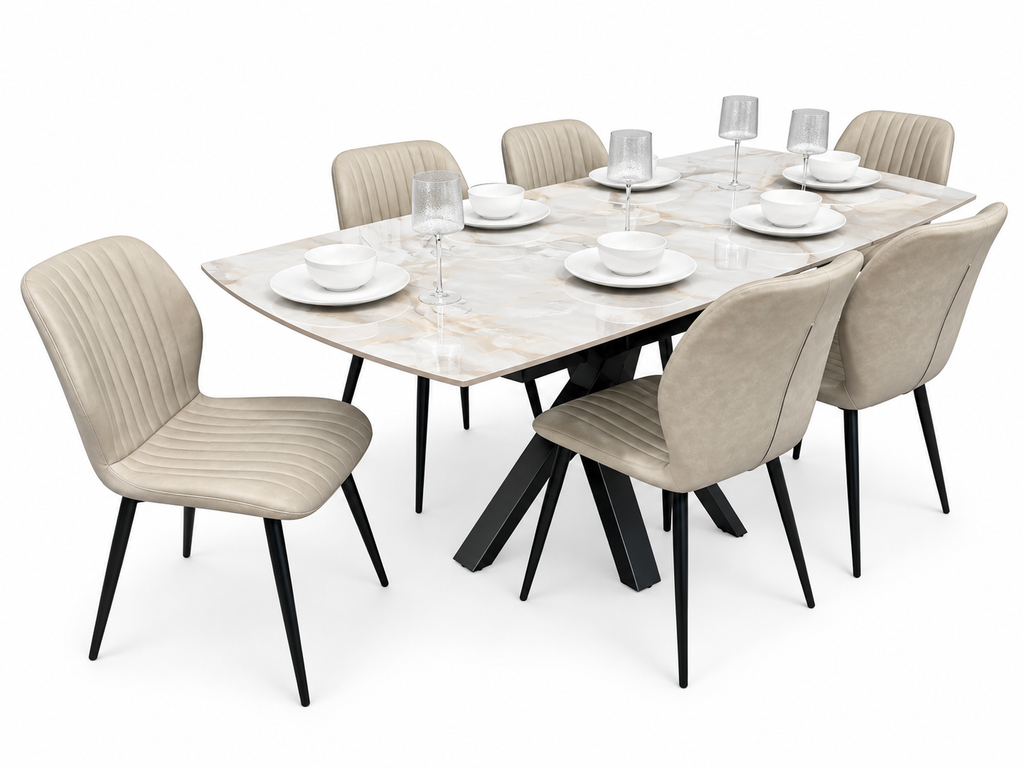 Positano Extending Sintered Stone Dining Table 140-200cm + 6 Lyra Taupe Chairs