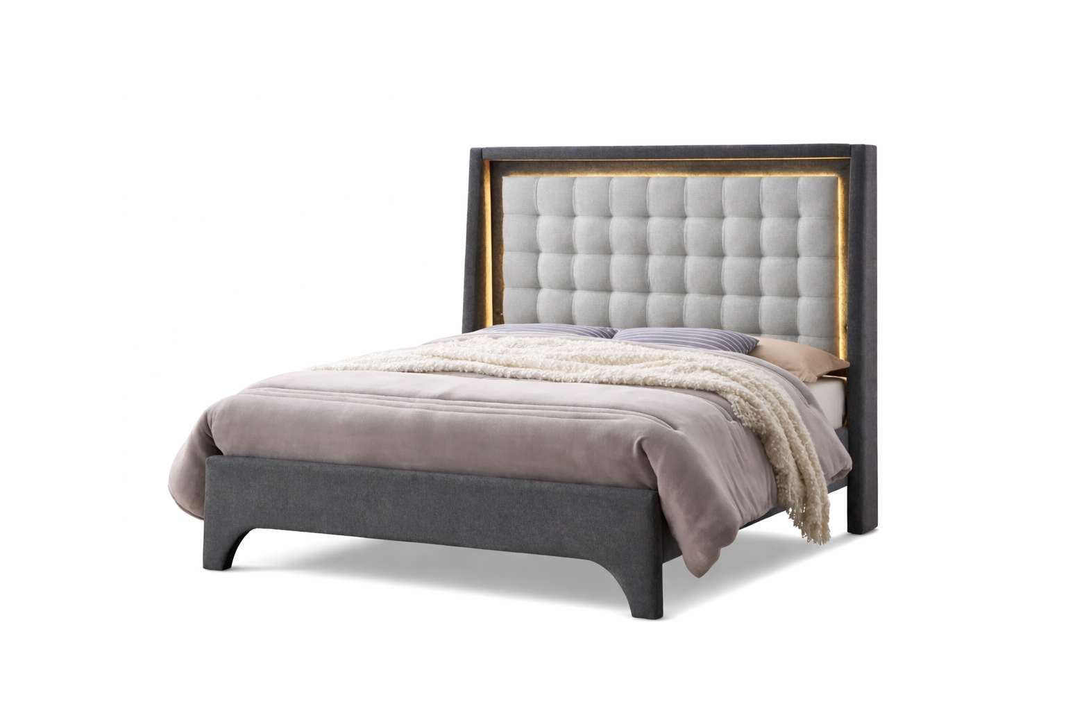 Lucy   Bed King - Two Tone Grey Fabric