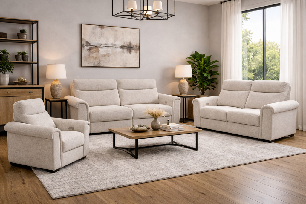 Madison 3 + 2 + 1 Power Sofa Range - Pebble