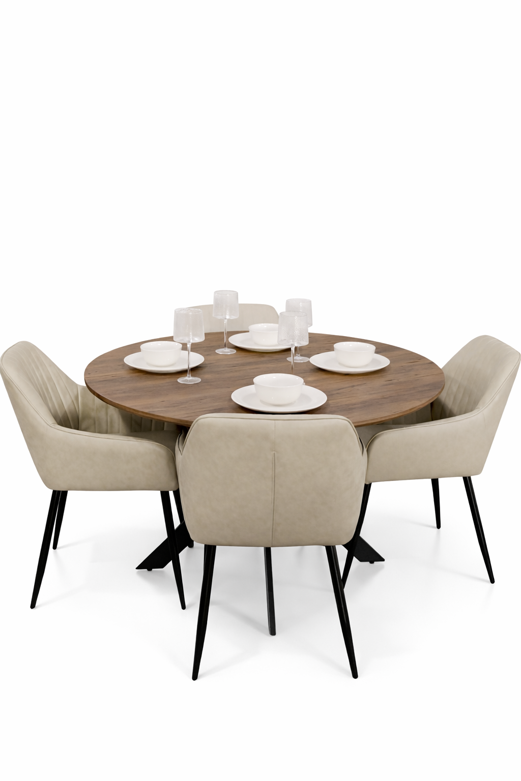 Epsom Dark Oak 1.2m + 4 EZ Taupe PU Chairs