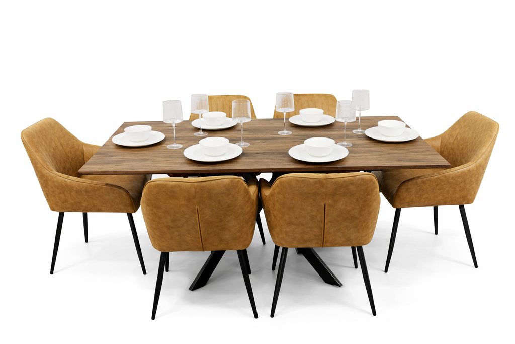 Epsom Dark Oak 1.6m + 6 EZ Chairs Tan Suede