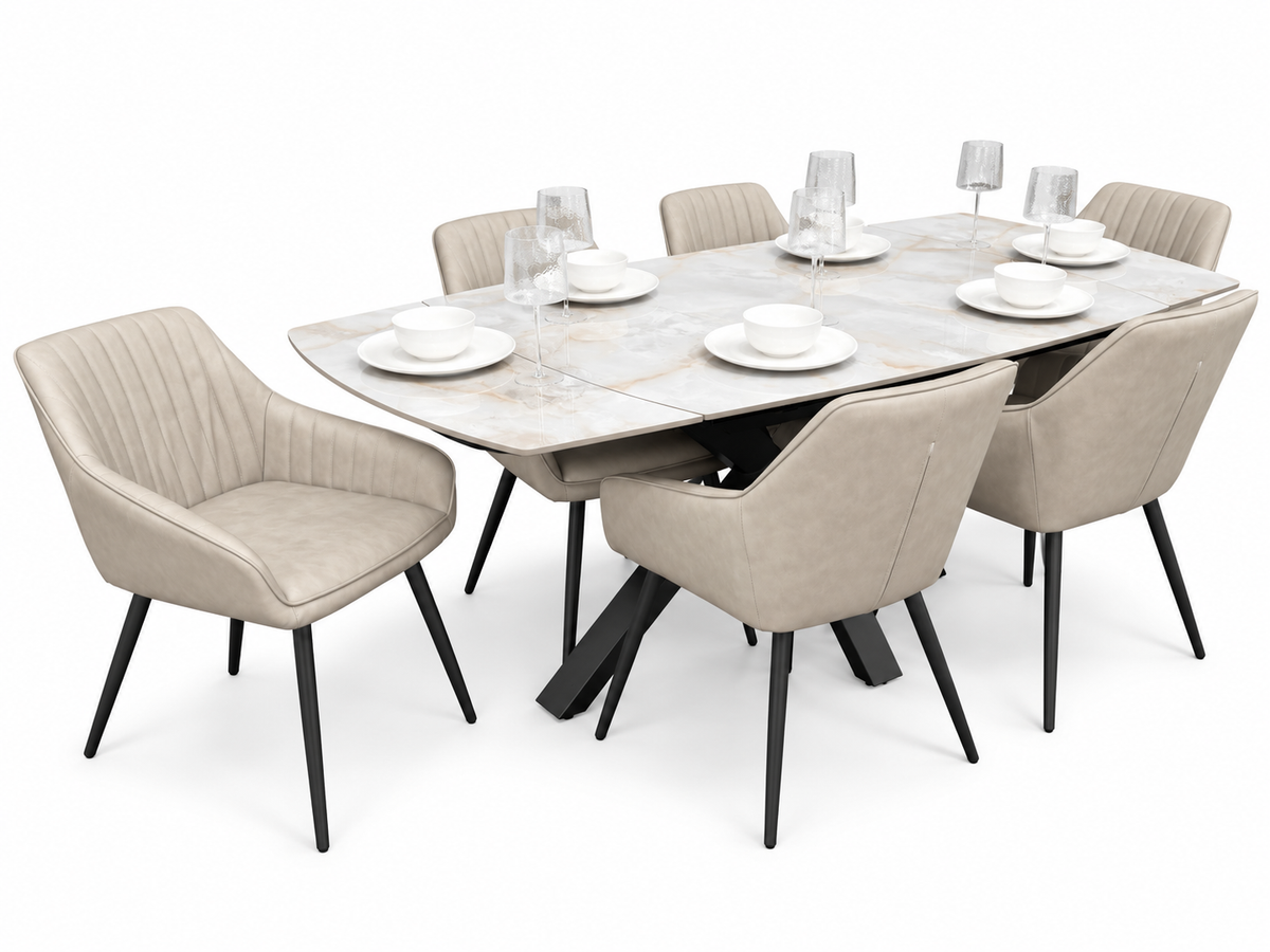 Positano Extending Sintered Stone Dining Set + 6 EZ Taupe PU Chairs