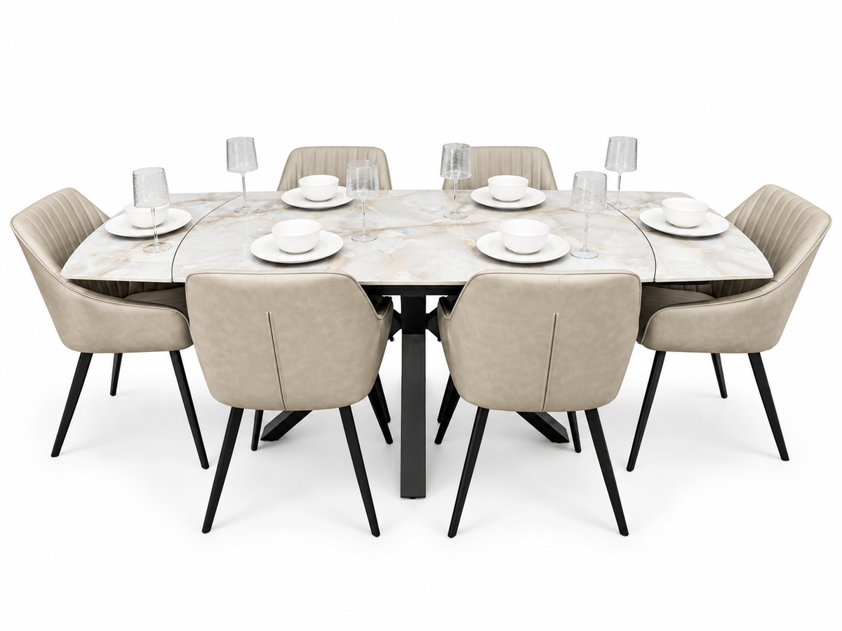 Positano Extending Sintered Stone Dining Set + 6 EZ Taupe PU Chairs