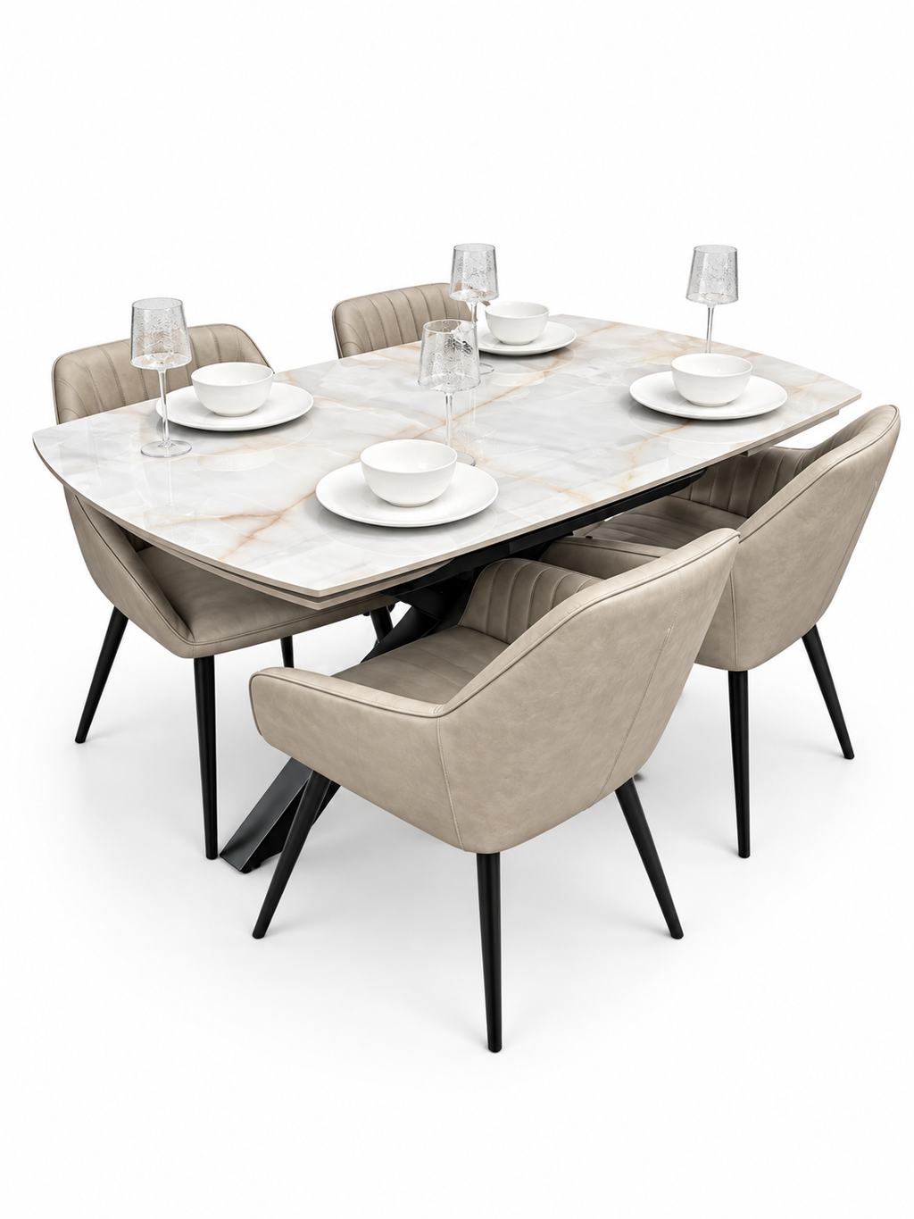 Positano Extending Sintered Stone Dining Set + 6 EZ Taupe PU Chairs