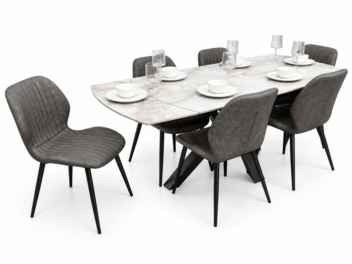 Positano Extending Sintered Stone Dining Set + 6 Lyra Grey PU Chairs