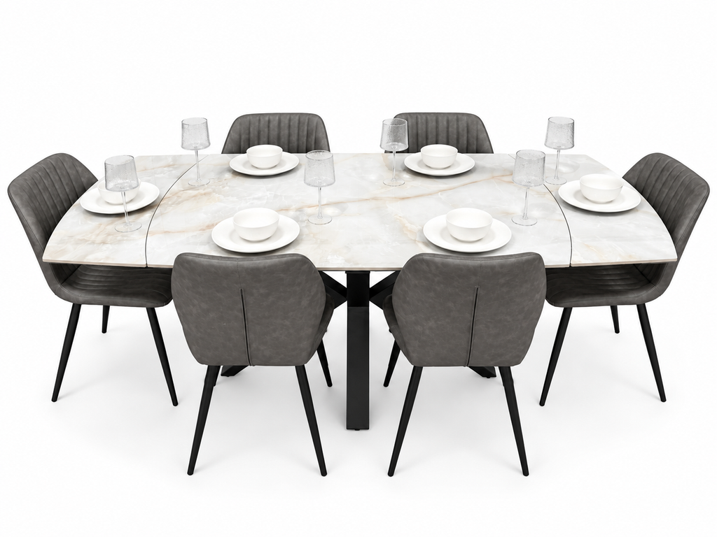 Positano Extending Sintered Stone Dining Set + 6 Lyra Grey PU Chairs