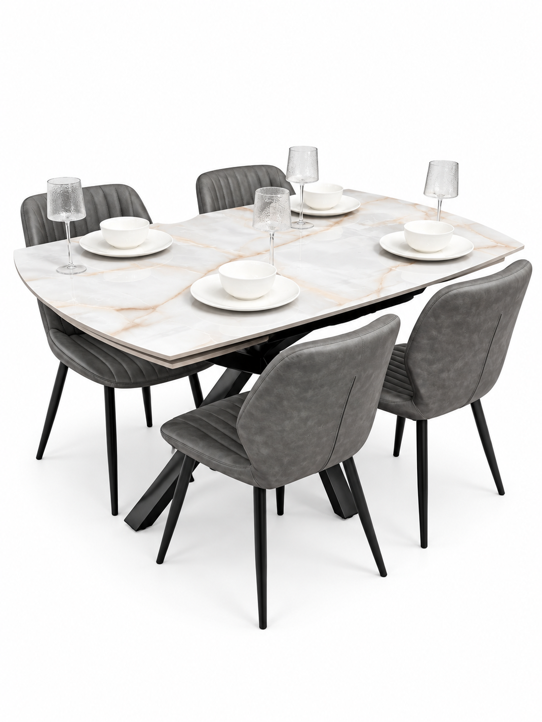 Positano Extending Sintered Stone Dining Set + 6 Lyra Grey PU Chairs