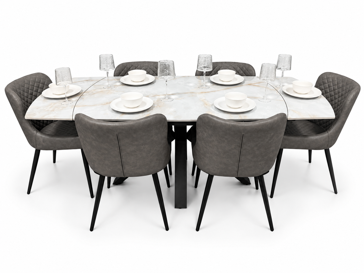 Positano Extending Sintered Stone Dining Set + 6 Diamond Grey PU Chairs