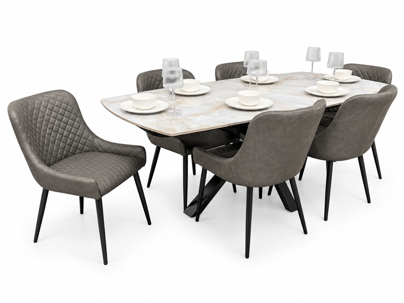 Positano Extending Sintered Stone Dining Set + 6 Diamond Grey PU Chairs