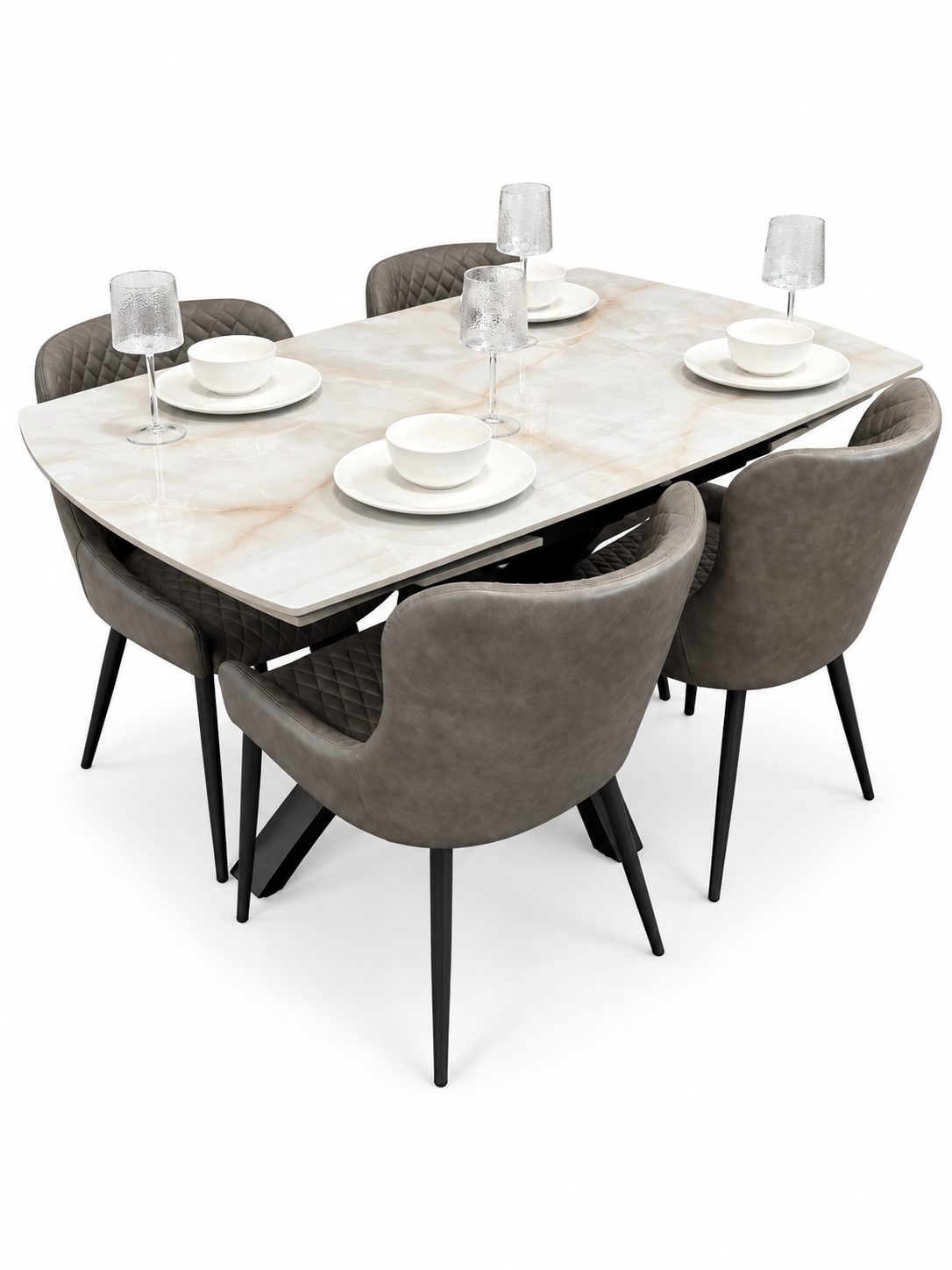 Positano Extending Sintered Stone Dining Set + 6 Diamond Grey PU Chairs