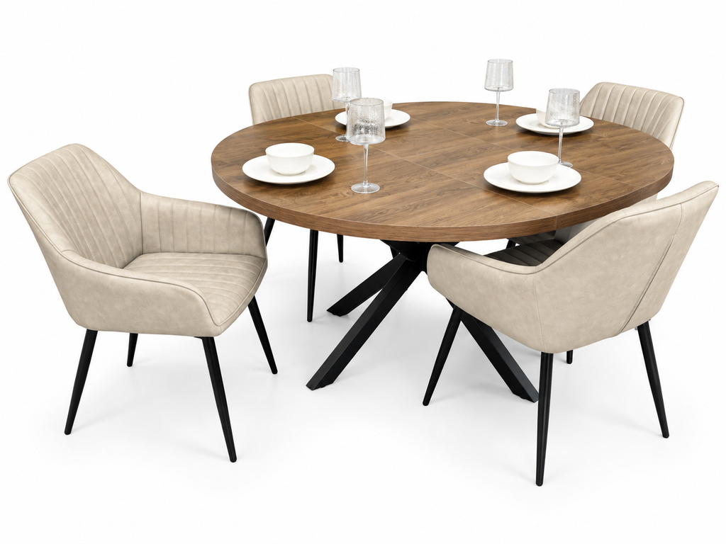 Pan 1.2m–1.6m Extending Dining Table with EZ Taupe PU Chairs