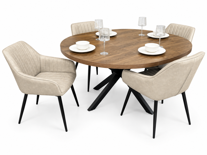 Pan 1.2m–1.6m Extending Dining Table with EZ Taupe PU Chairs