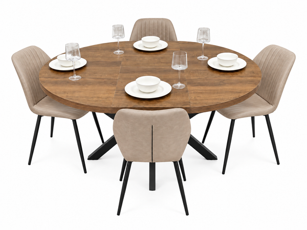 Pan 1.2m–1.6m Extending Dining Table with Lyra Taupe PU Chairs