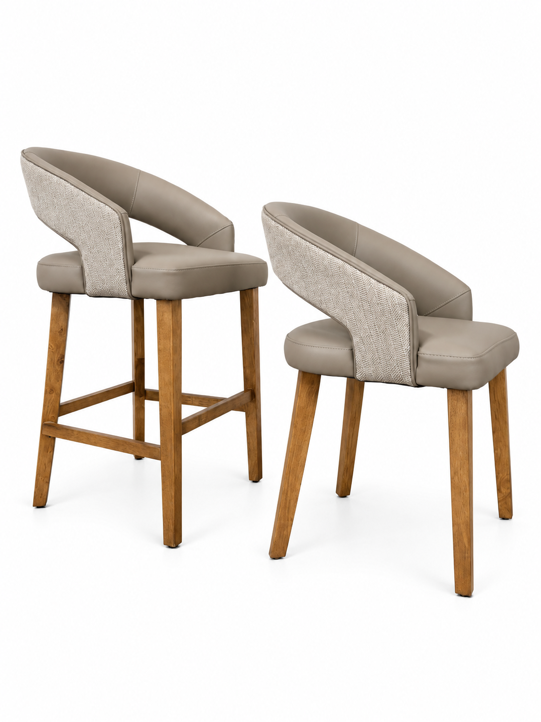 Willow Bar Stool - Herringbone Fabric/ Taupe Leather