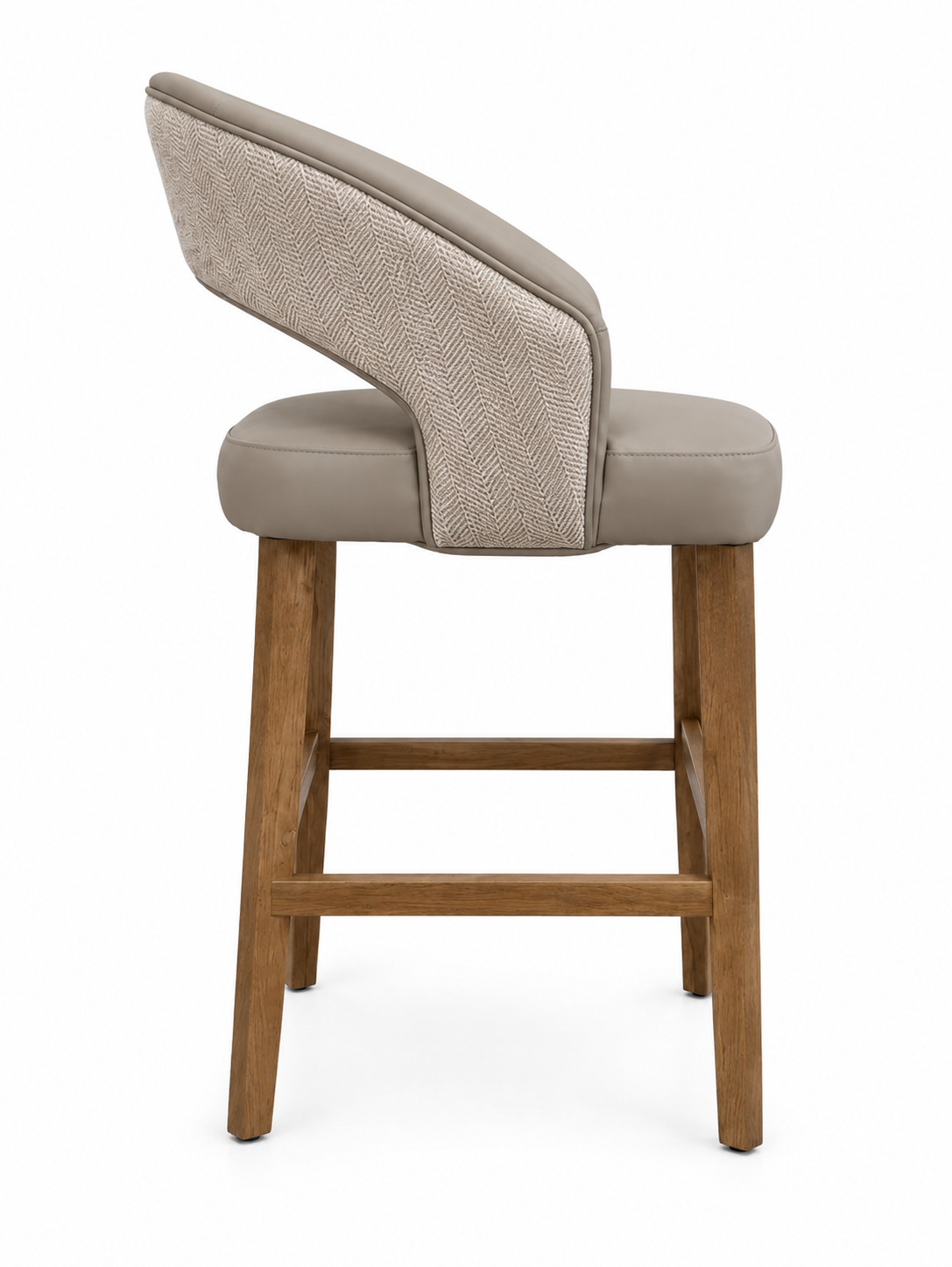 Willow Bar Stool - Herringbone Fabric/ Taupe Leather
