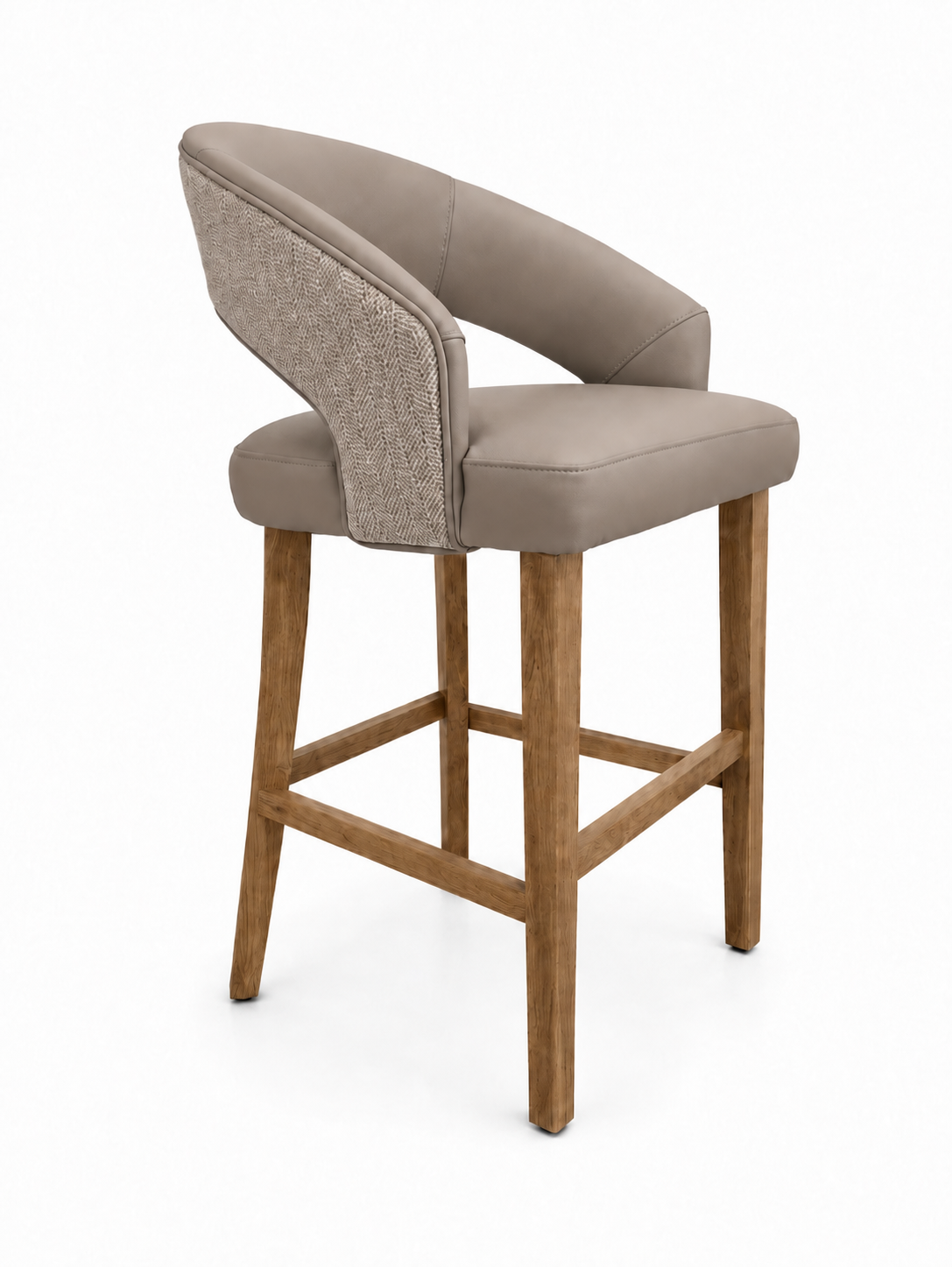 Willow Bar Stool - Herringbone Fabric/ Taupe Leather