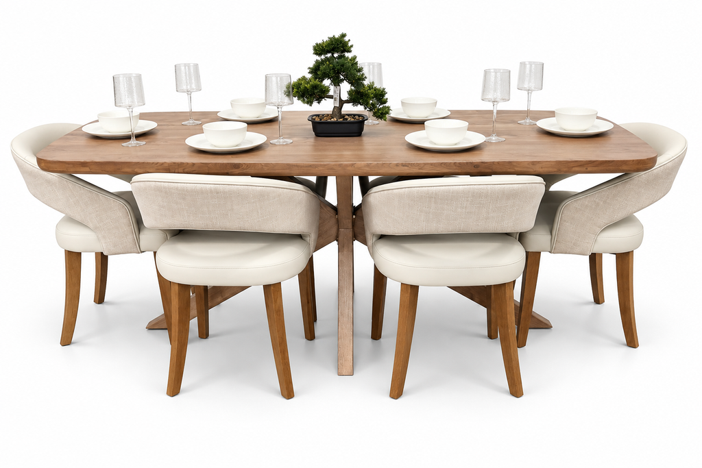 Ashley 2.1m Table + 6 Willow Cream Chairs