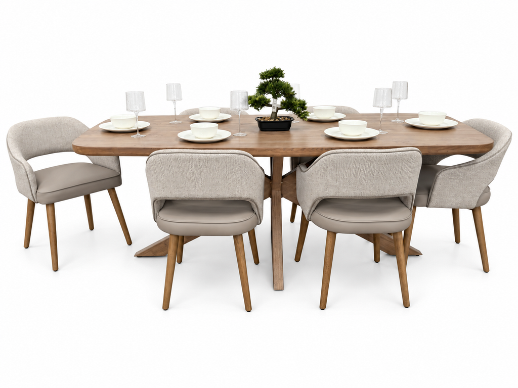 Ashley 2.1m Solid Oak Dining Set with 6 Pisa Taupe Chairs