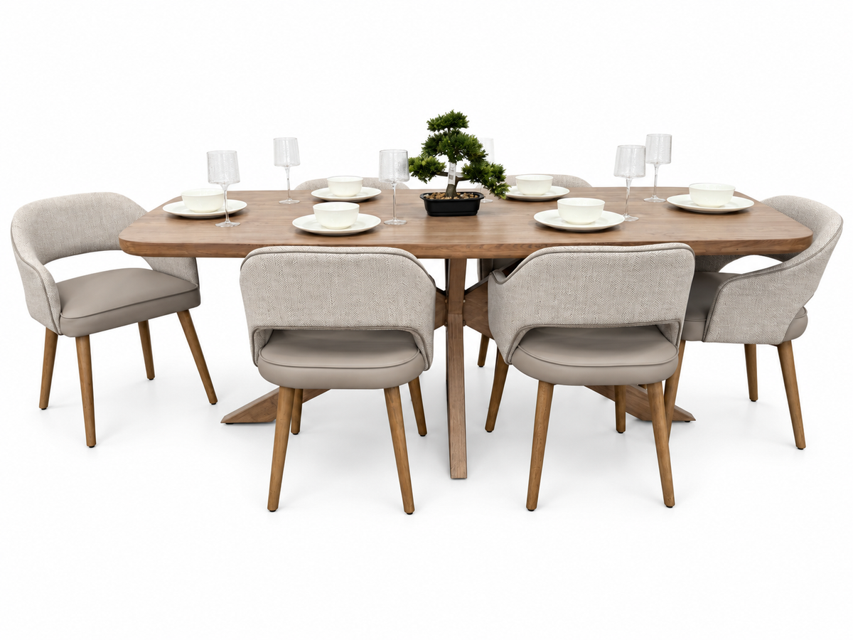Ashley 2.1m Solid Oak Dining Set with 6 Pisa Taupe Chairs