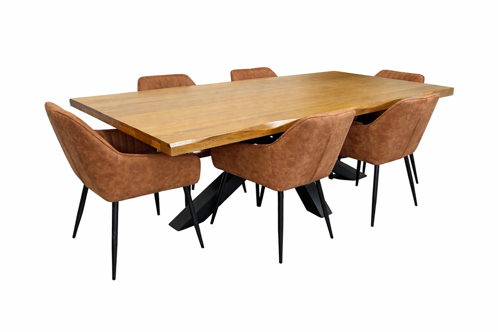 Richmond 2.1m Table + 6 EZ Tan Suede Chairs