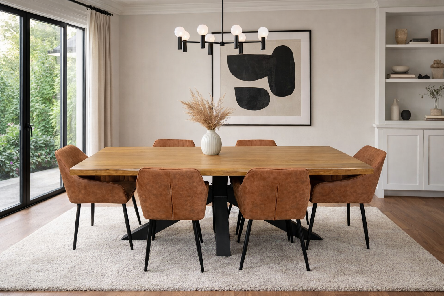 Richmond 2.1m Table + 6 EZ Tan Suede Chairs