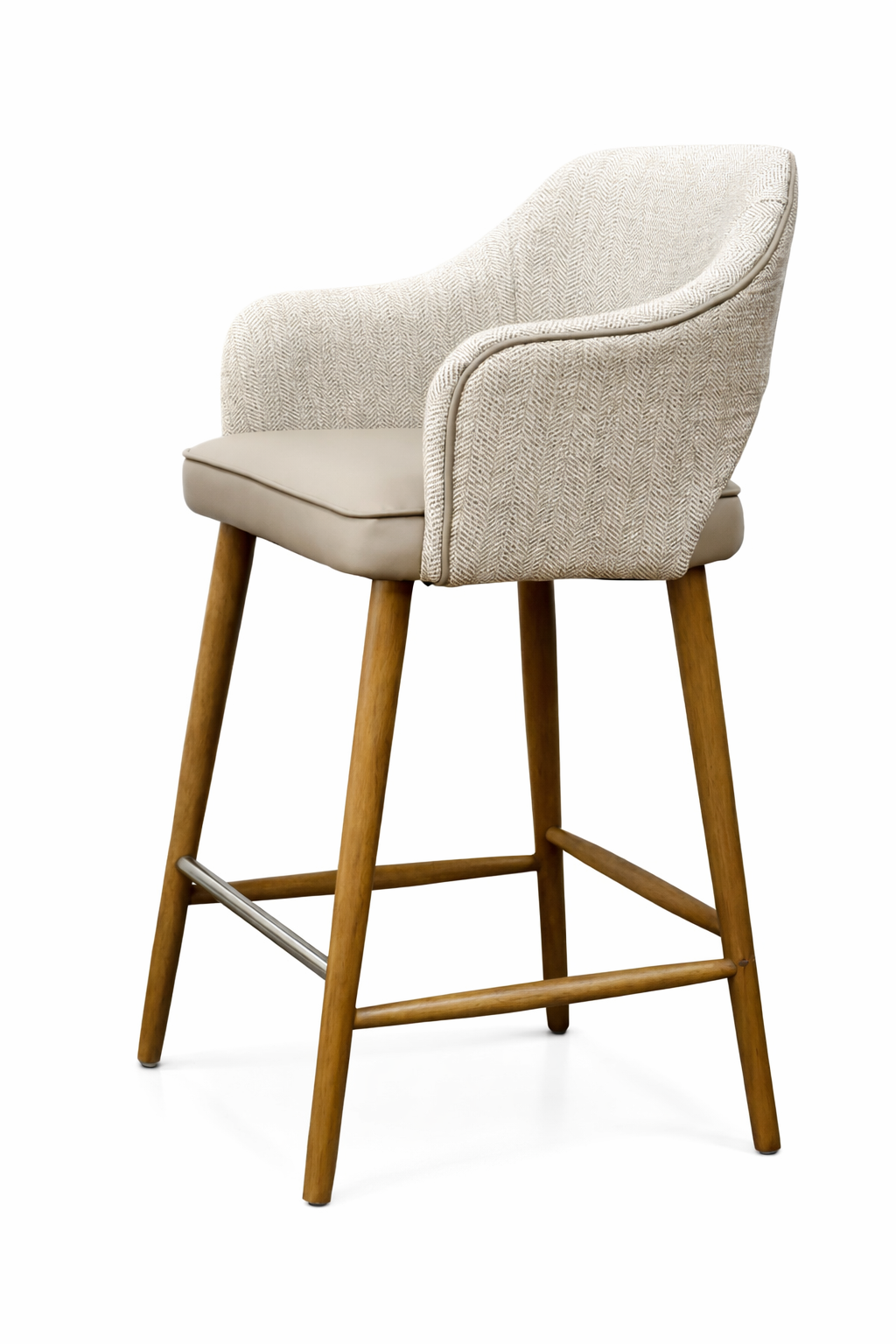 Pisa  Bar Stool - Herringbone Fabric/ Taupe Leather
