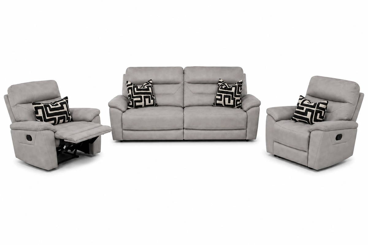 Zurich Manual Recliner Sofa 3 + 1 + 1  – Pebble Grey